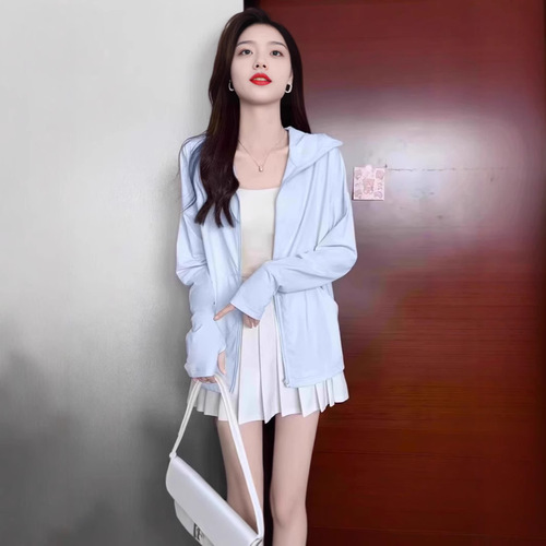 Women's Loose Casual Sun Protection Cardigan Top Outerwear, 2024 New Ice Purple Satin Sunscreen Jacket