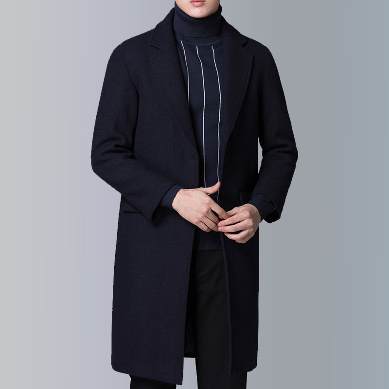 2021 autumn and winter plus fluffy medium long business slim woolen coat coat men's trend casual coat