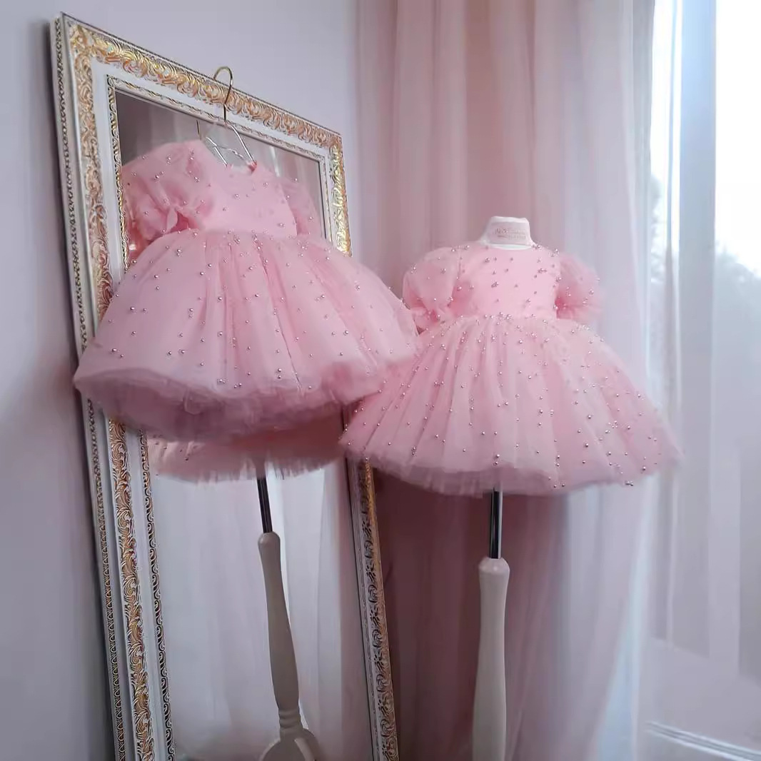 Vestito da principessa in tulle per bambine abito da cerimonia rosa_voghion.com