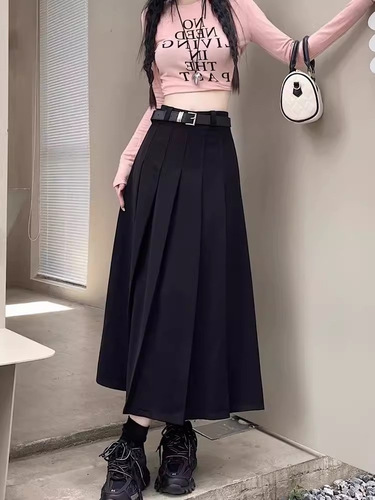 T-shirt outerwear, JK uniform shirt, A-line mini skirt, pleated skirt, women's autumn/winter and spring summer two-piece set dress