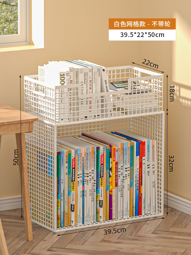 Small movable bookshelf, desktop-to-floor storage with wheels, multi-tier compact organizer