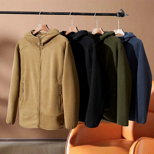 Factory Direct hooded polar fleece jacket men's fleece-lined thickened autumn and winter New zipper cardigan fleece hot top