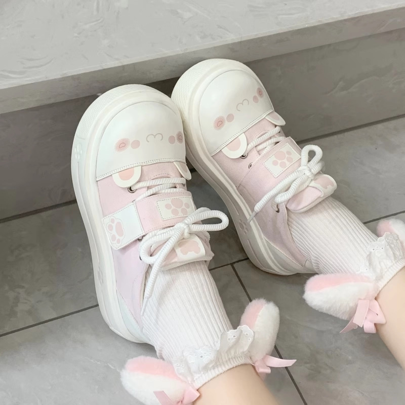White Sneakers for Women, Cute Soft Loafers with Thick Soles, Large-Toe Canvas Shoes, Women's Height-Increasing Casual Sneakers