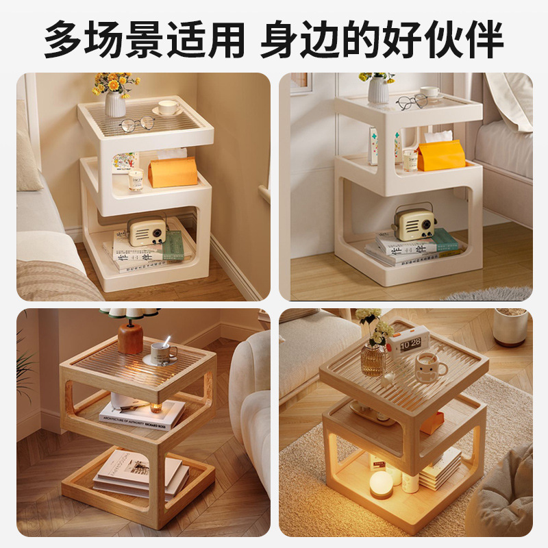 Mesa lateral del sofá, sala de estar, hogar, armario lateral de madera maciza, armario lateral, lujo ligero, casillero de almacenamiento de troncos de alta calidad, mesa de esquina