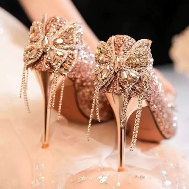 2025 весна-лето новый стиль босоножки на каблуке с кристаллами для женщин, свадебные туфли цвета шампань, туфли для невесты, основной аксессуар для свадебного платья