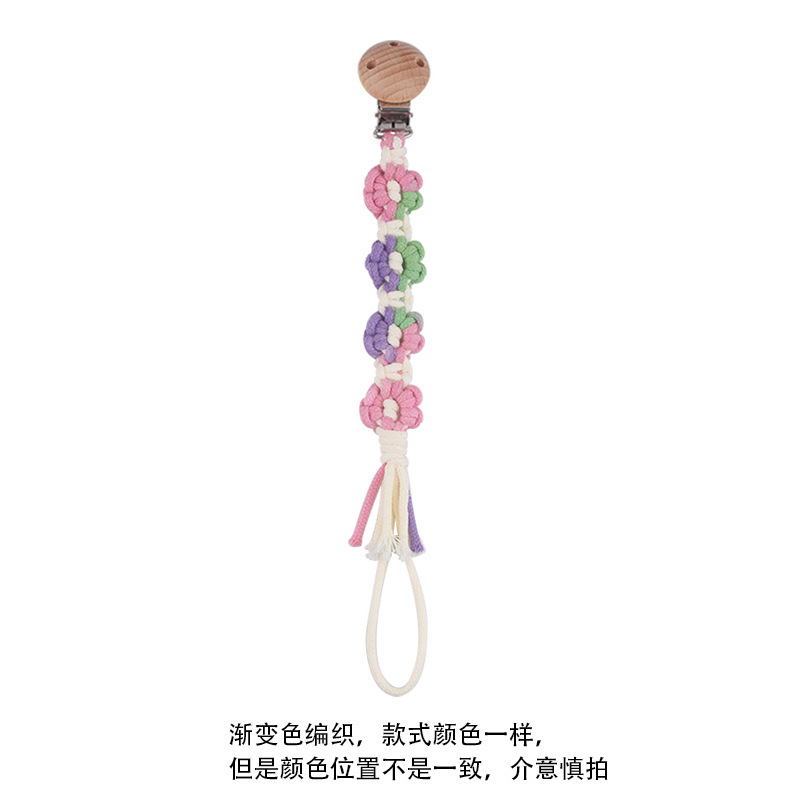 Productos para bebés Clip de chupete de haya Creativo Tejido a mano Estilo pastoral Cadena de chupete de margarita de color