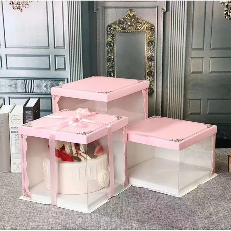 蛋糕盒透明网红4/6/8/10/12/14寸双层加高生日便携式手提包装盒子