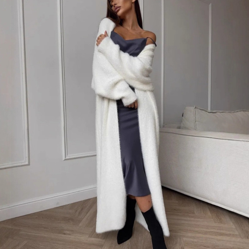 2025 Autumn and Winter Export Cross-Border Imitation Mink Velvet White Cardigan Women's Long Loose Fluffy Plush Coat