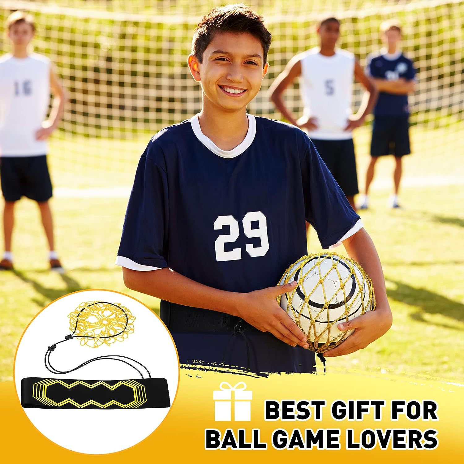 Pelota de fútbol entrenador cinturón neto bolsa de pelota de bolsillo práctica pelota de fútbol para niños con cinturón de pelota de cuerda equipo de entrenamiento