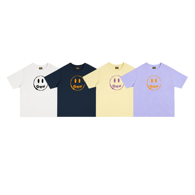 Cross-Border In-Stock Trendy Brand Drew Smiley Face Print Short-Sleeve T-Shirt Summer Unisex Street Hip-Hop Loose Fit Tee 039 Cross-Border In-Stock Trendy Brand Drew Smiley Face Print Short-Sleeve T-Shirt Summer Unisex Street Hip-Hop Loose Fit Tee 039