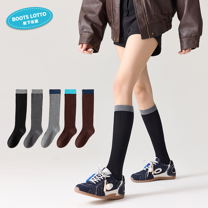 Autumn and Winter Color-Blocked Calf Socks, Pressure Socks, Home Leisure, Warmth Storage, Heat Absorption, Moisture Wicking, Winter Women's Socks
