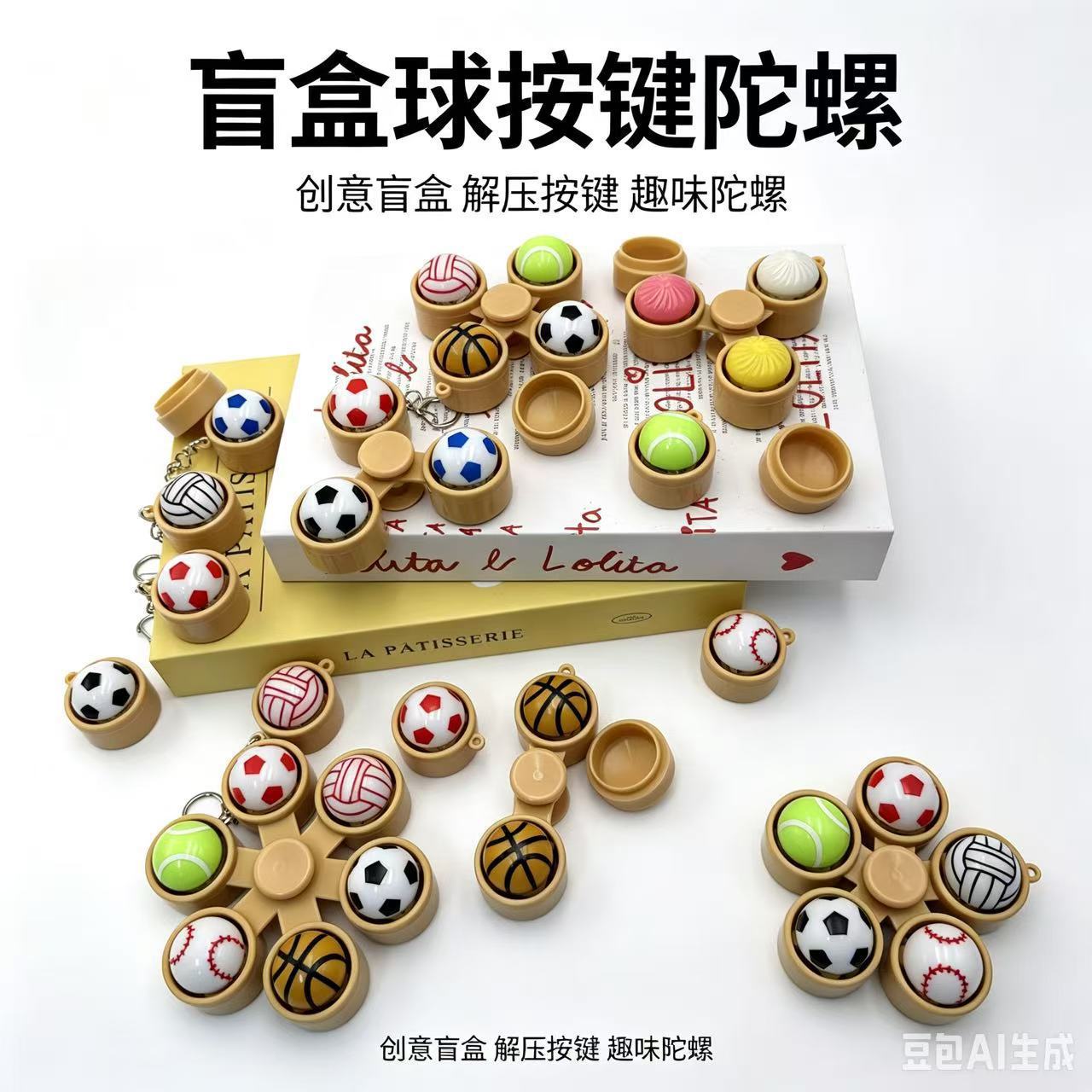 Cross-Border Toy Football Button Light-Up Spinning Top Stress Relief Gadget Keychain Small Pendant Decompression Spinning Top Ball