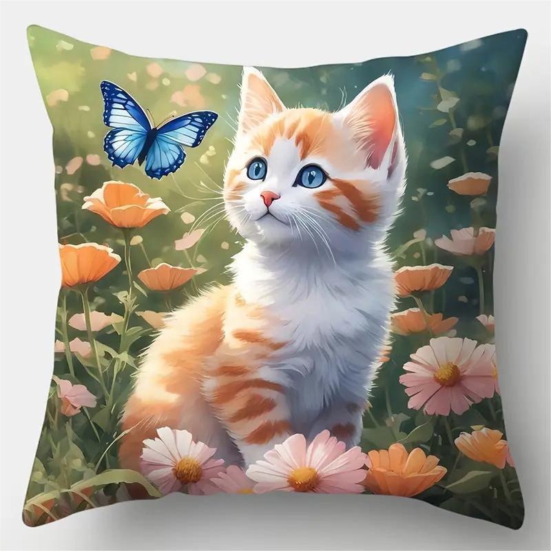 80g Weight Pillow Cases Home Textiles & Decor Type Polyester Material Cat Pattern Cute Style Cute Cat Polyester Pillow Cases Couch & Sofa Decor 2