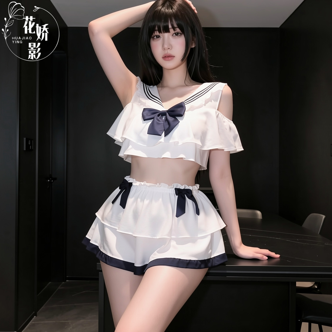 Huajiao Film Academy Style JK Uniform Sailor Suit Bow Ruffle Set Cute Interesting Underwear Can Be Weared Outside