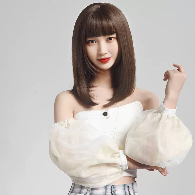 假发 女 长直发内扣整顶全头套修脸中长发自然空气刘海锁骨发网红