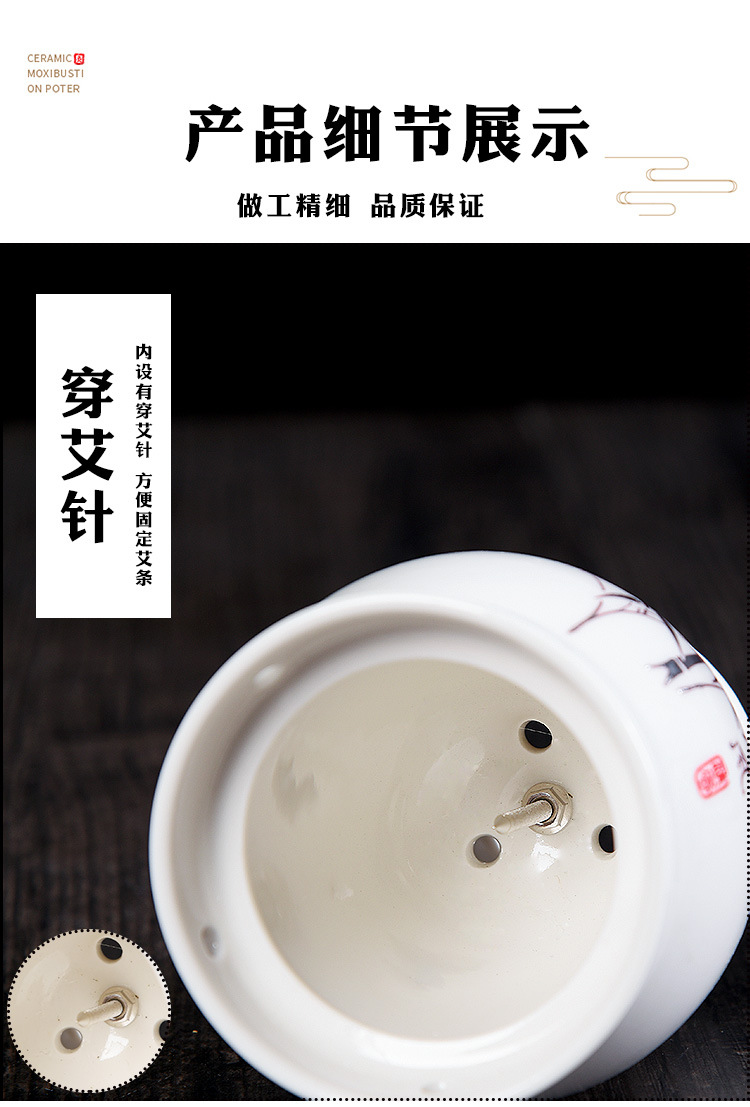 Ceramic Moxibustion Jar Double Layer Anti-Scald Design with Gua Sha Function Portable Warming Device 10.5x6.5x5.5 cm in use