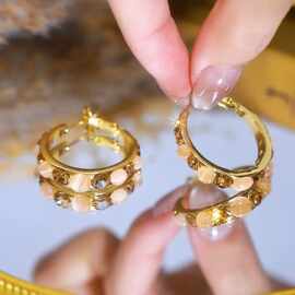 复古镶钻耳饰女气质简约精致925银针耳环轻奢高级感小众素圈耳环