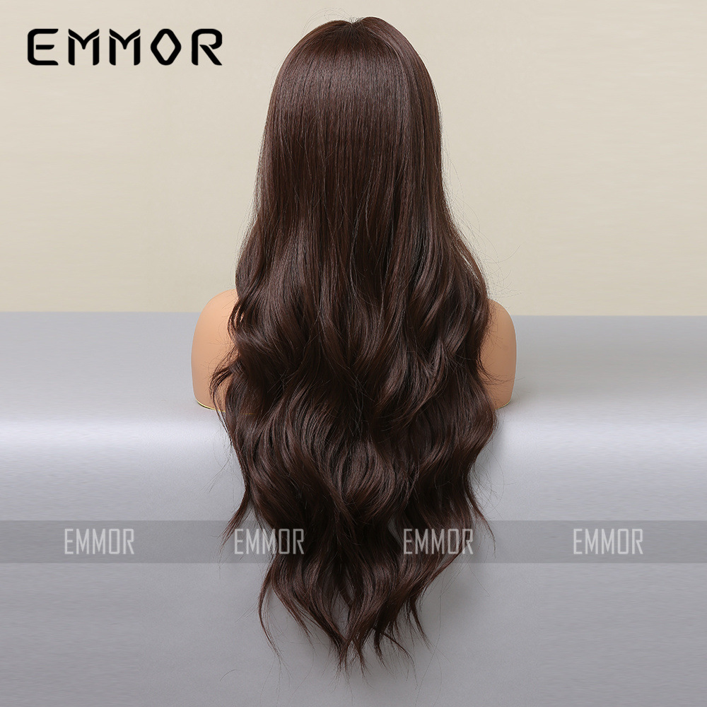 Nueva moda natural medio negro marrón grande onda larga y rizada cubierta de la cabeza fibra química del pelo europeo y americano peluca pelucas femeninas