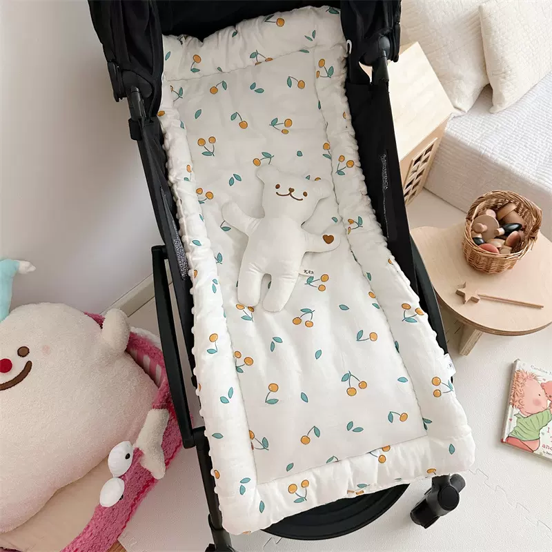 婴儿推车垫秋冬豆豆绒棉垫保暖双面可用四季通用推车坐垫