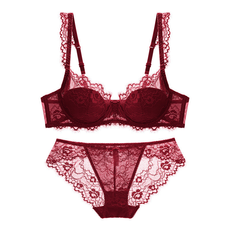 Cross-border sexy lace bra thin gathered red underwear suit this year French pure bra underwear women