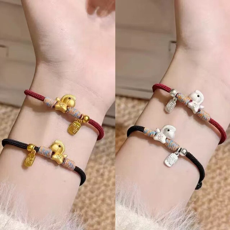 Popular Horse Year Bracelet for Attracting Wealth, Handmade Horse Bracelet with Lucky Charm, Red String Bracelet for Couples and Best Friends