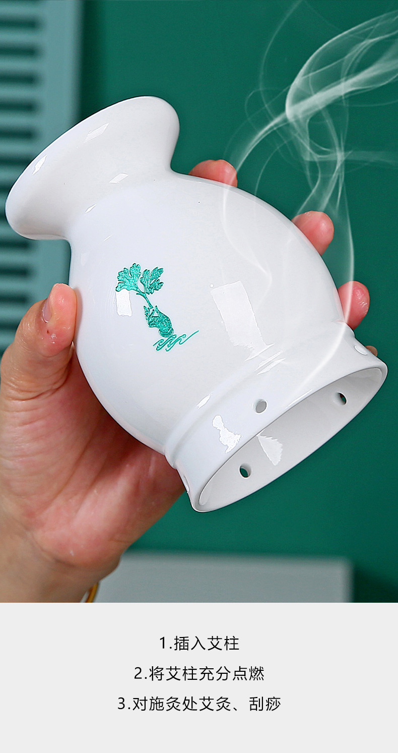 Ceramic Moxibustion Jar Double Layer Heat Insulated Moxa Cup for Home and Spa Use 11.5cm preparation