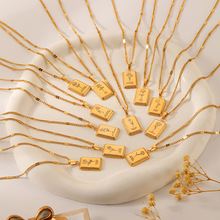 欧美跨境简约时尚字母甜美小众不锈钢十二月份生日花方牌金色项链