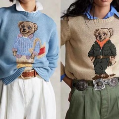 ポニー ~ 秋の新作の古典的な刺繍の雄安兄のレトロなアメリカのカジュアルな百合のゆったりしたニット