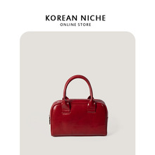 韩版复古时尚高级质感手提包女2023秋冬新款小众简约休闲保龄球包