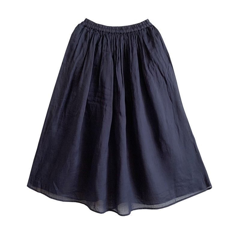 Gonna hanfu donna stile retro media lunghezza cotone lino fluida_voghion.com