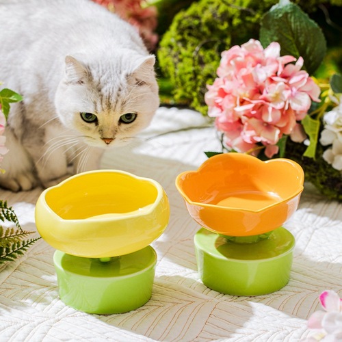 Cat Bowl Ceramic Cervical Protection Anti-Tipping Pet Food Bowl for Cats and Dogs, Large Capacity, Tall Pet Feeding Tray