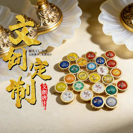 景区定制唐卡小吊坠钛钢镶钻小圆满锁骨链时尚项链饰品可定图吊坠