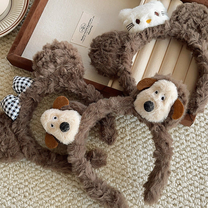 可爱掌门狗发箍2025新款卡通毛绒彩色小狗发卡甜美少女心百搭头箍