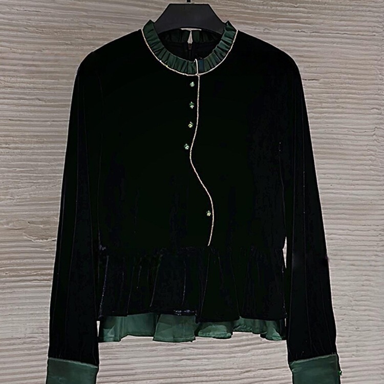 2025 Spring and Autum New Women's Chinoiserie Light National Style Shirt Velvet Long-Sleeved Black Design Petty Bourgeoisie Top Clothes
