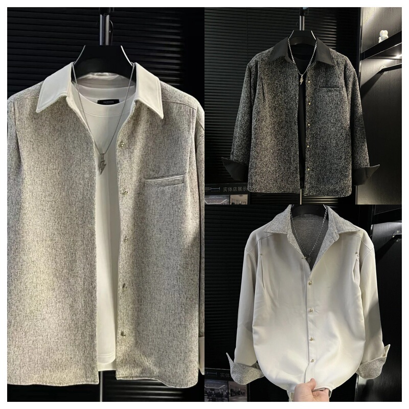 H-Light Luxury Fashion Versatile Trendy Design Chanel-Style Reversible Shirt Jacket Long-Sleeve Men's High-End Simple
