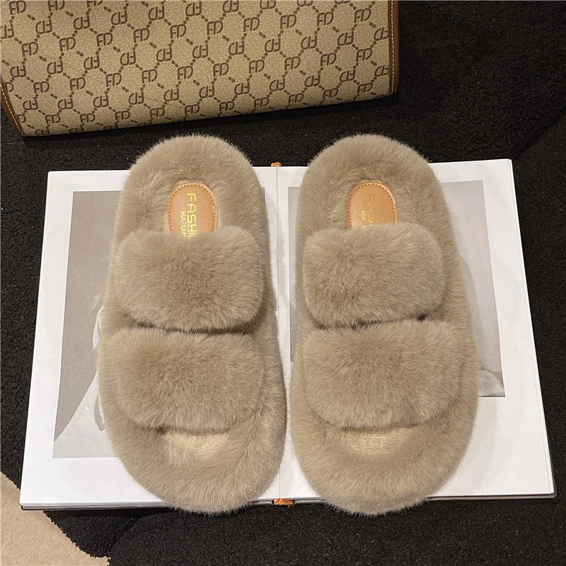 2024 осень и зима женская наружная одежда толстая подошва, повышая сантиметр, маленький человек новый фея ветровая сеть, красная шерстяная вата тапочки