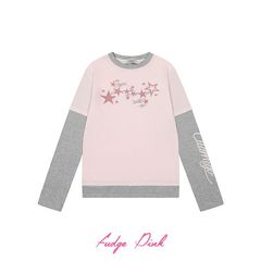 Fudge Pink 25秋季New甜美少女趣味图案假两件宽松长袖T恤