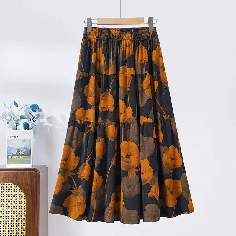 Модная летняя новая юбка с цветочным принтом для среднего и пожилого возраста, одежда для мам, утягивающая тонкая юбка средней длины с высокой талией, уменьшающая возраст