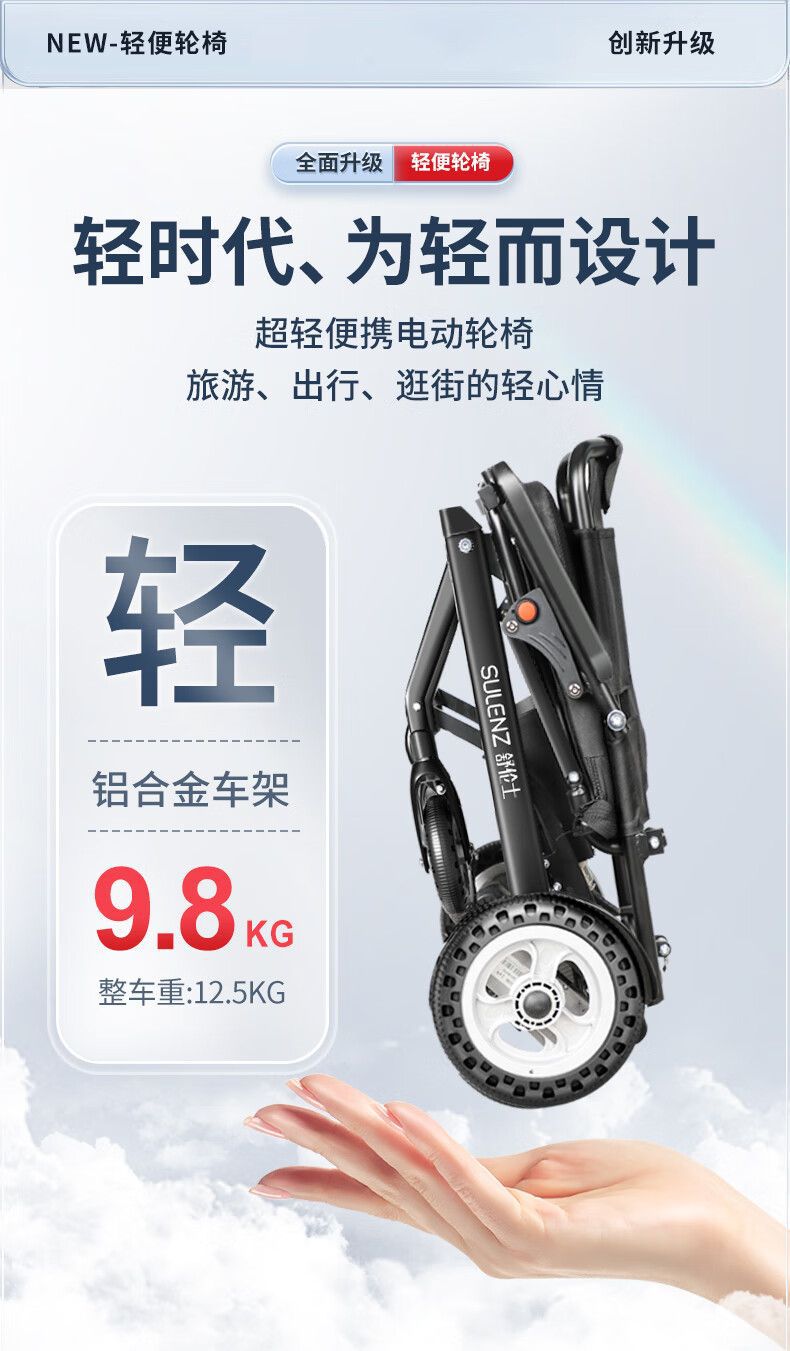 SIIKLA 9.8kg Ultralight Electric Wheelchair for Elderly Foldable Lightweight