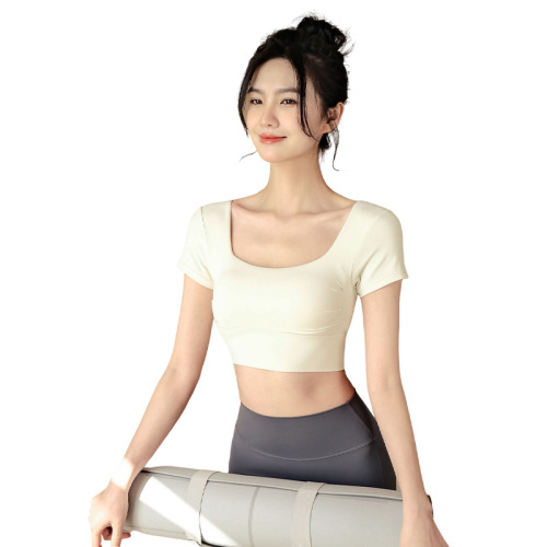 Yoga clothing women's summer sports top with chest pads, running short-sleeved T-shirt, high-end Pilates training fitness wear