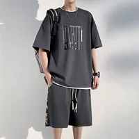 Куртка-толстовка M-XL с короткими рукавами, мужская футболка ins, модный бренд, универсальный большой размер, толстый летний топ с рукавами пять четвертей в национальном тренде