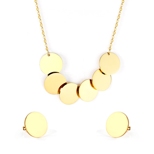 Cross-border European and American hot-selling steel ball jewelry set for women round geometric fashion earrings necklace set stainless steel jewelry