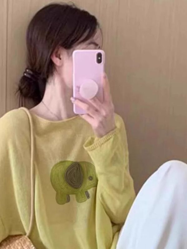 正品哥家新款2025秋季小象防晒罩衫薄纱上衣漂亮减龄冰丝针织t恤|undefined