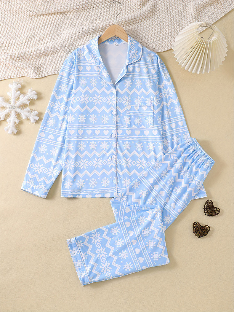 Año Nuevo europeo y americano traje de pijama entre padres e hijos seda artificial Primavera y otoño decoración del hogar completo Navidad Nuevo Hogar desgaste de dos piezas de invierno