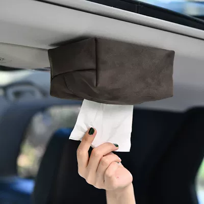 Sun Visor Center Console High-End – Car tissue box/set - brown-thickened-suede