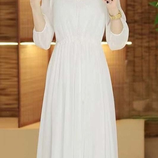 New Chinese-Style Dress for Women, Spring and Summer New Model, Solid Color, Super Fairy-Like, Elegant, Waist-Cinching, Slimming, White Chiffon Long Dress New Chinese-Style Dress for Women, Spring and Summer New Model, Solid Color, Super Fairy-Like, Elegant, Waist-Cinching, Slimming, White Chiffon Long Dress