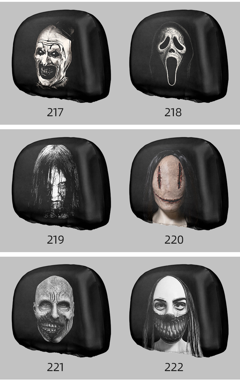 MAKINO FOX Car Headrest Cover High Elasticity Milk Silk Skull Horror Print Halloween Car Headrest Cover