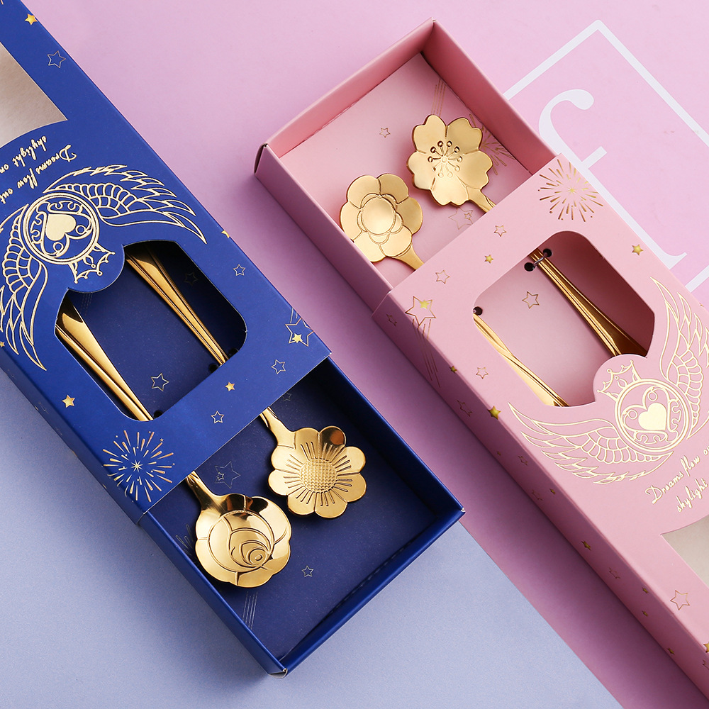 Q礼品套装小勺婚庆伴手礼盒樱花勺礼盒 玫瑰花树叶勺水果叉礼品装