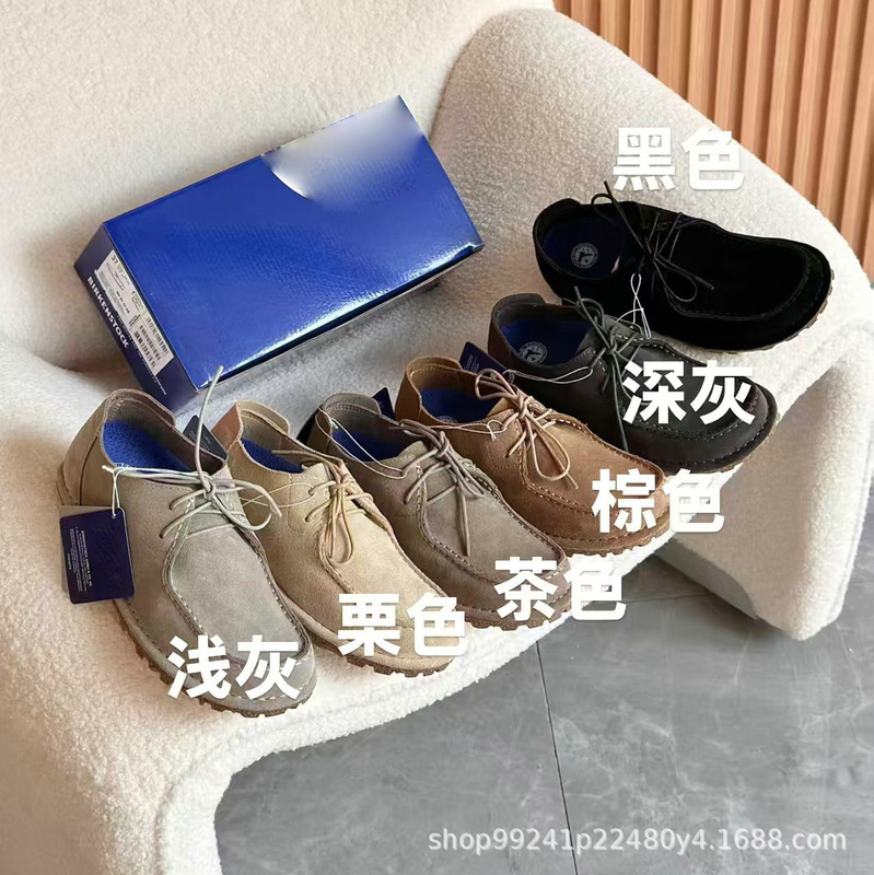 Wanxiang-Made Four-Season Retro Couple's Casual Shoes, Genuine Leather, Suede Lace-Up Flat Birkenstock Shoes, New Kangaroo Shoes