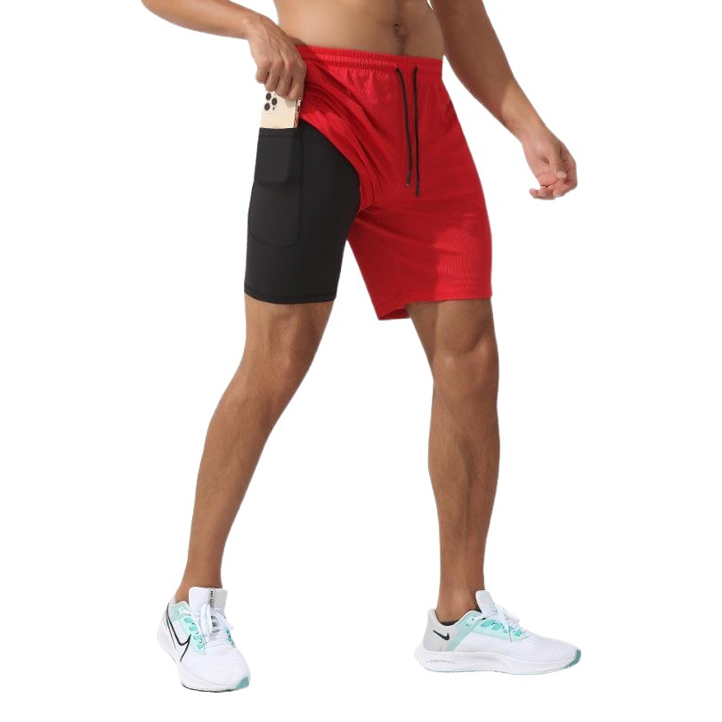 Pantalones cortos deportivos de secado rápido para hombre, malla transpirable, ajuste holgado, efecto de dos piezas, para correr, fitness, baloncesto, pantalones cortos de cinco puntos, para correr de noche, reflectantes.